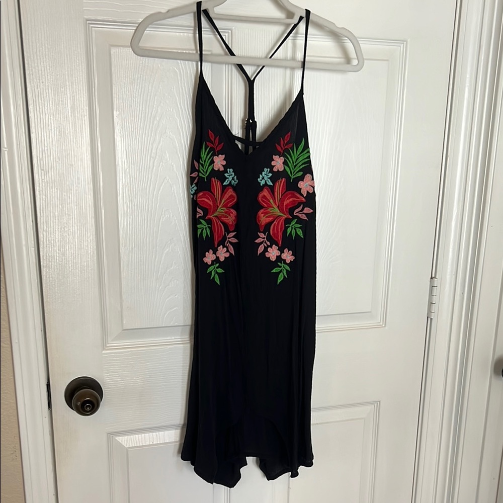 Xhilaration Black Swim Coverup Dress with Floral Accents